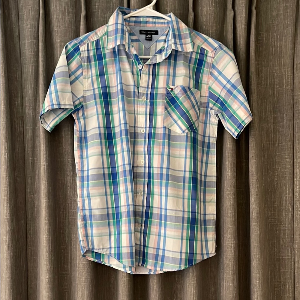 Tommy Hilfiger Blue and Green Plaid Button Down Shirt